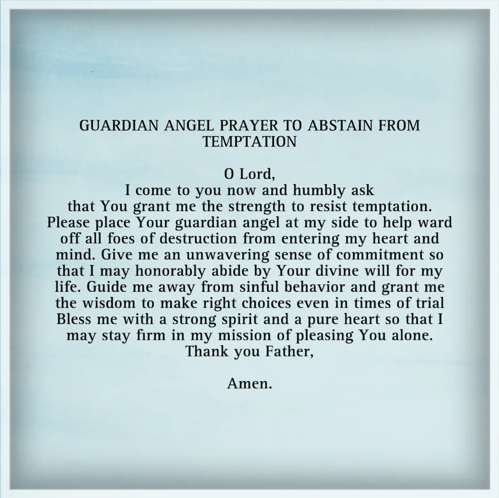 Guardian Angel Prayer to Abstain From Temptation